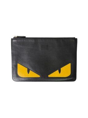 Fendi Bag Bugs Monster Eyes Black Leather Clutch